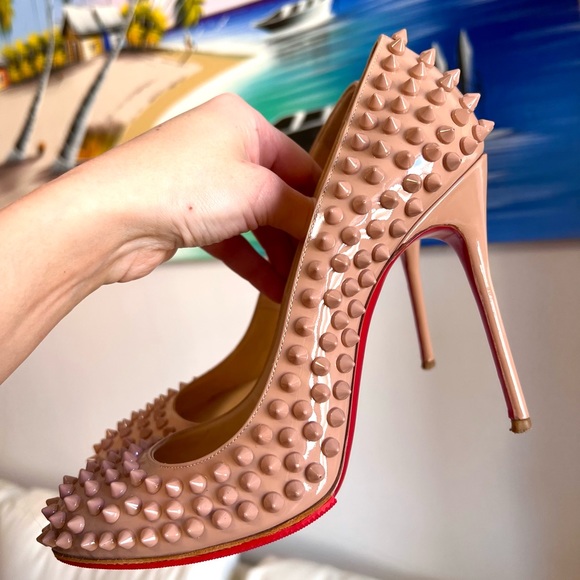 Christian Louboutin Shoes - Christian louboutin spike Fifi nude patent 120 pumps